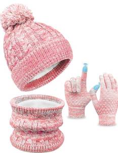lot 6547 image: Kids Winter Hat Gloves Scarf Set, Toddler Children Girls Boys Beanie Hat Knitted Mittens & Neck Gaiter Warmer for Kids 3-10