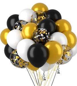 lot 6573 image: 2 Packs Black and Gold Balloons Set 62Pcs Graduation Balloons, 12 Inch Black Gold White Confetti Latex Balloon Kit with Ribbons, Party Balloons Kit for Graduation Birthday Wedding Party Decorations Supplies