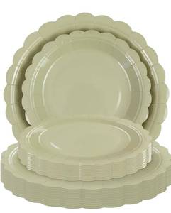 lot 6576 image: 2 Packs Christmas Sage Green Paper Plates New Year 25  7 &25  9 Party Cake Dessert Scalloped Paper Plates Disposable Party Supplies Decorative for Birthday Baby Shower Wedding