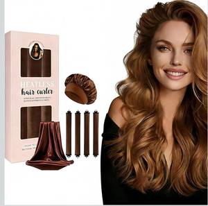 lot 6585 image: Satin Flexi Rods for Natural Hair, Heatless Curlers Overnight 4-Piece Sleep Curl Rods Set with Velvet Curlers, Satin Hair Tie & Bonnet