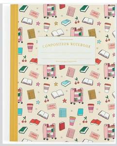 lot 6593 image: Composition Notebook, Wide Ruled, 7.5 x 9.75,  StripeCherries 3 Pack