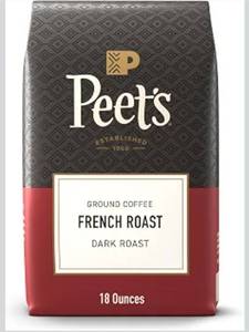 lot 6598 image: Peets Coffee, Dark Roast Ground Coffee, 100% Arabica Coffee - French Roast 18 Ounce Bag