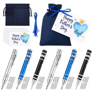 lot 6609 image: Potchen 6 Set Happy Fathers Day Tools Gifts, Pen Screwdriver with Bags and Cards, 8 in 1 Multitool Pen Screwdriver Mini Portable Handy Tool for Repairing Installing Hand Tool