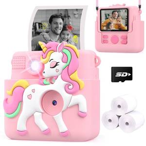 lot 6620 image: Kids Camera Instant Print with Silicone Cover, Creative Gifts for Girls Age 4-12 Birthday Christmas, 1080P Digital Camera Toy with Memory Card - Pink