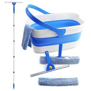 lot 6628 image: Window Cleaning Kit with Collapsible Bucket 3 Gallon, 14 Window Squeegee and 15 Scrubber with 61 Long Handle, Professional Window Washing Kit Cleaner Tool for Home Outdoor Office Commercial Use