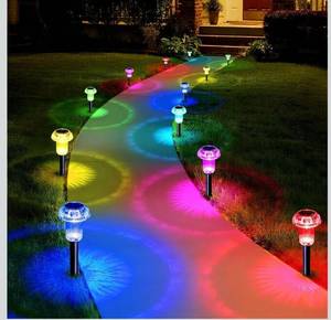 lot 6640 image: Solar Lights Outdoor Pathway Waterproof 8 Pack Color Changing LED Acrylic Mushroom Decorative Garden