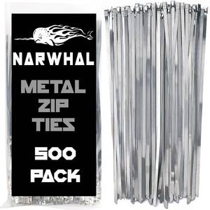 lot 6647 image: Narwhal Metal Zip Ties (Bulk 500 Pack - Industrial Grade) Heavy Duty 198 lb Tensile Strength - Self Locking - Perfect for Exhaust Wrap, Automotive Repair, and More