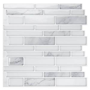 lot 6650 image: Art3d 10-Sheet Premium Stick On Kitchen Backsplash Tiles, 12x12 Peel and Stick Self Adhesive Wall Tiles, White Marble Design