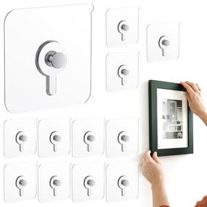 lot 6653 image: GCXIXPY 12 Pcs Picture Hangers without Nails, 20 Ibs Load Heavy Duty Self Picture Hanging Hooks for Hanging, Waterproof Adhesive Picture Hooks for Bathroom Kitchen, Transparent Sticky Hooks for Frames