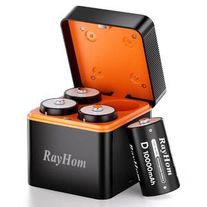 lot 6659 image: RayHom Rechargeable D Batteries with Charger, 4Pack 10000mAh NiMH D Cell Batteries, Low Self Discharge, 4 Slot NiMH Battery Charger with Type-C Input