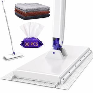 lot 6668 image: RIGONE Snap Grip Mop Kit, Hands-Free Flat Mop with One-Press Clip, 49 Wet Dry Floor Cleaner, Use Any Cloth, Towel or Rag, 34-Piece Set for Hardwood Tile Wall Window Home Cleaning