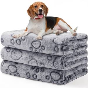 lot 6675 image: Luciphia 1 Pack 3 Blankets Fluffy Premium Fleece Pet Blanket Flannel Paw Printed Throw for Dog Cat Grey Paw Small(23x16,Pack of 3)