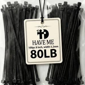 lot 6681 image: Zip Ties 8 inch, 100 Pack Heavy Duty Black Zip Ties with 100 lbs Tensile Strength, Self-Locking Nylon Cable Ties,Wire Ties for indoor and outdoor use.