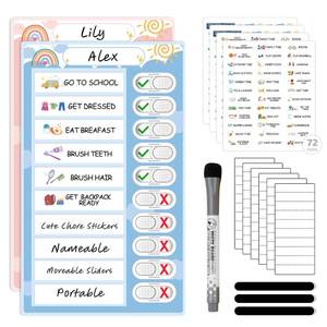 lot 6683 image: 2 in 1 Namable Chore Chart for Kids, Dry Erase MorningBedtime Routine Chart for Kid for Refrigerator, Magnetic Visual Schedule for Kid Toddlers to Do List Checklist for Kids