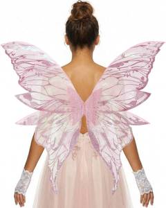 lot 6690 image: YKW Fairy Wings for Adult Women,31.5x29.5 Inch Butterfly Cosplay Wings with Lace Gloves,Organza Costume Wings for Halloween Party (Pink)