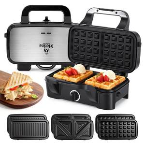 lot 6692 image: Waffle Maker with Removable Plates, 3-in-1 Sandwich maker and waffle and pancake maker, Nonstick Plates, 5-Level Browning Control & Ready Indicator Lights, Easy to Clean for Family Breakfast