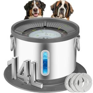 lot 6695 image: UPSKY 14L No Spill Dog Water Bowl, Stainless Steel Spill Proof Dog Bowl with Water Window, Dual-Suction Anti-Slip Large Capacity Slow Drinking Bowl with Floating Disk for Large Dogs & Messy Drinkers