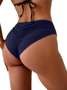 lot 6700 image: Eomenie Sexy Bikini Bottom for Women Ruched Swim Bottom Cheeky Swimsuit Mid Waisted Tankini Bottoms Only Navy Blue L