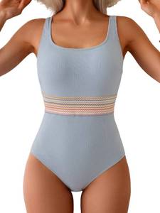 lot 6702 image: B2prity Womens Ribbed Tummy Control One Piece Swimsuit Slimming Bathing Suit Scoop Neck High Waisted Swimwear L