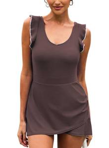 lot 6706 image: Aleumdr Womens One Piece Swimdress Ruffle V Neck Swimsuit Modest Tummy Control Slimming Bathing Suit with Skirt Black Small
