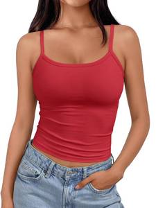 lot 6708 image: Trendy Queen Spaghetti Strap Crop Tank Tops for Women Cute Summer Camisoles for Teens Fitted Basic Layering Cami Undershirts Red S