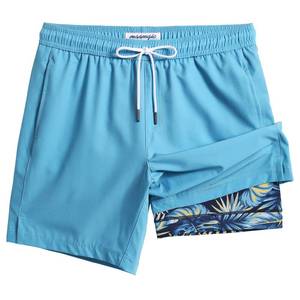 lot 6716 image: maamgic Mens Swim Trunks with Compression Liner 7 Inch Inseam Mens Bathing Suit Quick Dry Swimming Trunks Swimsuit Blue Leaf X-Large
