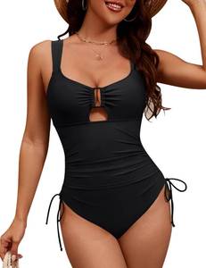 lot 6719 image: BMJL Womens One Piece Swimsuit Ruched Tummy Control Bathing Suit Drawstring Cutout Modest Swimsuits(Black,M)