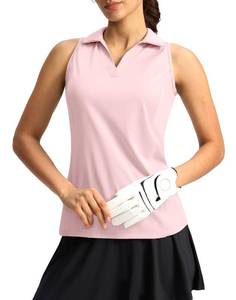 lot 6720 image: G Gradual Womens Golf Shirt Sleeveless Lightweight V Neck Tennis Polo Shirts with Collar Quick Dry Athletic Tops for Women(Pink,L)