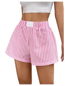 lot 6721 image: SHENHE Womens Striped Colorblock Straight Leg Shorts Elastic Waist Streetwear Shorts Pink Large