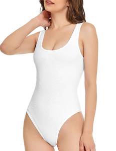 lot 6722 image: ANNVA U.S.A. Bodysuit for Women Sexy Ribbed Square Neck Sleeveless Tank Tops Bodysuits(White,S)