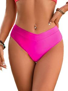 lot 6723 image: Fanuerg Womens Bikini Bottom Cross V Cut Front Swimsuit Full Coverage Swim Bathing Suit Bottoms Hot Pink M