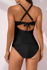 lot 6732 image: B2prity Womens Ruched Tankini Swimsuits V Neck Wrap Tie Back Two Pieces Bathing Suit Tummy Control Swimwear(Black) 2XL