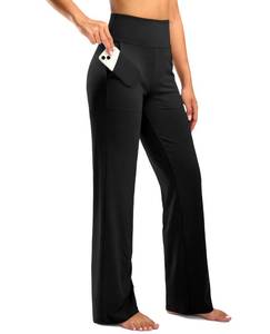lot 6735 image: G Gradual Womens Yoga Pants Wide Leg with Pockets High Waist Stretch Loose Casual Lounge Sweatpants PetiteRegularTall (Black, Inseam 28, M)