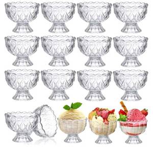 lot 7369 image: Nuenen Set of 17 Glass Ice Cream Cups 5.1oz Tulip Clear Glass Dessert Cups Bowls Footed Dessert Cups