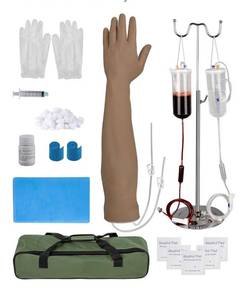 lot 7374 image: Phlebotomy Practice Arm Kit Dark Skin, IV Arm for Nursing Practice with Carrying Bag, Fake Arm with Fake Blood for Phlebotomy