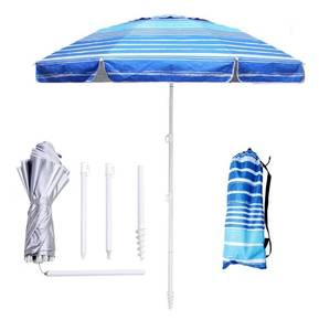 lot 7404 image: Heavy Duty High Wind Beach Umbrella with Sand Anchor & Carry Bag