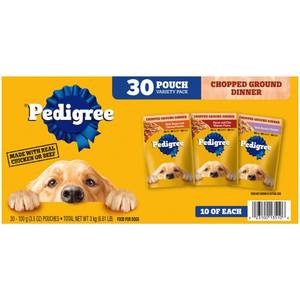 Pedigree Chopped Cuts in Gravy Chicken, Cheese, Steak, Beef and Bacon Flavor Pouch Variety Pack Wet Dog Food - 3.5oz/30ct