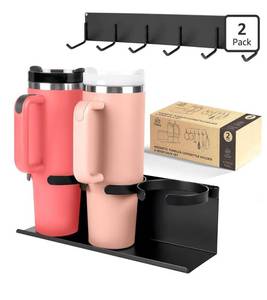 lot 7422 image: Magnetic Stanley Cup Holder for Refrigerator, Water Bottle Organizer for Stanley 40 oz with Hook Set Organizer, Kitchen Pantry Organizers and Storage for Stanley Cup Accessories, 4 Pieces Included