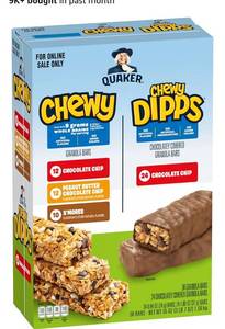 lot 7430 image: Quaker Chewy Granola Bars, Chewy & Dipps Variety Pack, (58 Bars), Whole Grains, No Artificial Flavors, No Added Colors