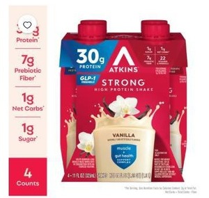 lot 7432 image: Atkins Strong High Protein Shake Vanilla 30g Protein 4-Count 11 fl oz