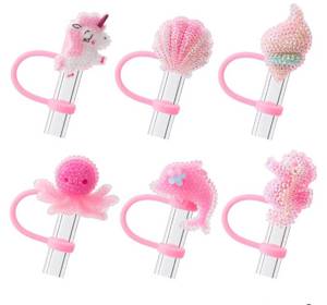 lot 7437 image: 6Pcs Marine Animal Glitter Cap Straw Cover Cap for Stanley Cup 40oz30oz Accessories, 10mm Reusable Cute Drinking Straw Topper Accessories, Pack of 3