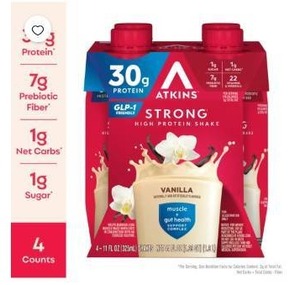 lot 7476 image: Atkins Strong High Protein Shake Vanilla 30g Protein 4-Count 11 fl oz