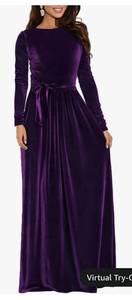 lot 7487 image: BestGirl Womens Velvet Maxi Dress Crew Neck Long Sleeve High Waist with Belt Cocktail Party Bridesmaid Dresses (Gold 2XL )