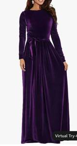 lot 7489 image: BestGirl Womens Velvet Maxi Dress Crew Neck Long Sleeve High Waist with Belt Cocktail Party Bridesmaid Dresses (Green XL)