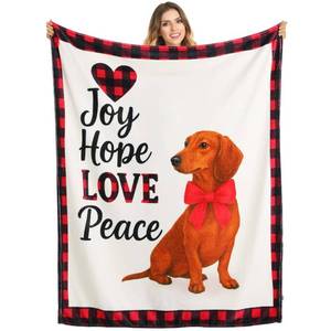 lot 7507 image: Dachshund Throw Blanket Soft Fleece Plush Blanket for Couch Sofa Bed, Lover Gifts for Women, Cozy Holiday Winter Blanket, Joy Hope Love Peace, 50 X 60