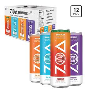 lot 7521 image: ZOA Zero Sugar Energy Drinks, Variety Pack - Sugar Free with Electrolytes, Healthy Vitamin C, Amino Acids, Essential B-Vitamins, and Caffeine from Green Tea (MS, TP, FG, WO)- 12 Fl Oz (12-Pack)