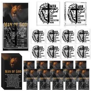 lot 7549 image: Juinte 10 Sets Man of God Gifts for Men Christian Man of God Plaque Sign Desk Decoration with Cards OPP Bag Religious Gifts for Pastor Church Men