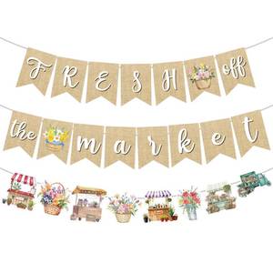 lot 7550 image: RUBOAOA Fresh Off the Market Bridal Shower Decor, Rustic Burlap Floral Farmers Market Banner Set for Engagement Party Bachelorette Brunch Decorations