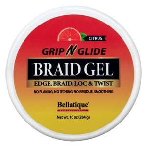 lot 7563 image: BELLATIQUE GRIP N GLIDE Braiding Gel Maximum Hold for LOC & Twist - No Flaking, No Whitening, Fast Drying, High Shine, Cool & Refreshing, Long Lasting Hold (10 oz)