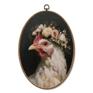 lot 7573 image: Yorhifa Vintage Floral Chicken Framed Wall Art, Cottagecore Flower Rooster Oval Wall Art, Rustic Farmhouse Chicken Oval Walls Decor, Country Farm Animal Canvas Artwork Hanging Decor, 8.5x11.5in